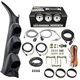 GlowShift Diesel Gauge Package Compatible with Chevrolet Chevy Silverado Duramax 2500 3500 2000-2006 - White 7 Color 60 PSI Boost, 2400F EGT & 30 PSI Fuel Pressure Gauges - Graphite Triple Pillar Pod