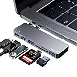 USB C Hub Adapter for MacBook Pro/Air M1 2020 2019 2018, 6 in 1 USB-C Accessories Compatible with MacBook Pro 13″ and 15″ with 3 USB 3.0 Ports, TF/SD Card Reader, USB-C Power Delivery