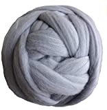 MLMGUO Giant Merino Wool Yarn Chunky Arm Knitting Super Soft Wool Yarn Bulky Wool Roving for Chunky Knitting Blanket Light Gray 8 lbs