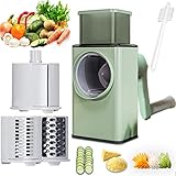 Manual Rotary Cheese Grater Shredder with Wider Hopper 3 Interchangeable Blades Round Mandolin Drum Slicer Julienne Grinder for Cheese, Vegetables, Potatoes and Nuts, Cyan