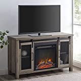 Walker Edison Tall Farmhouse Metal Mesh Barndoor and Wood Universal Fireplace TV Stand or TV's up to 55' Flat Screen Living Room Storage Entertainment Center, 48 Inch, Grey Wash