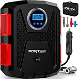 FORTEM Tire Inflator Portable Air Compressor 150 PSI, Bike Pump, 12V Electric Air Pump for Car Tires and Bicycles w/LED Light, Digital Tire Pressure Gauge w/Auto Pump/Shut Off, Carrying Case (Red)