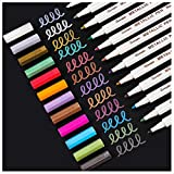 Sunshilor Metallic Markers Fine Point Metallic Marker Pens for Black Paper, Rock Painting, Easter Egg, Halloween Pumpkin, Card Making, Metal, Ceramic, Wine Glass, Set of 12