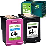 GREENBOX Remanufactured High-Yield 64 Ink Cartridge Replacement for HP 64XL for HP Envy Photo 7155 7855 6255 7120 6252 6220 6230 6258 7158 7130 7132 7164 7858 7800 6222 Printer (1 Black 1 Tri-Color)