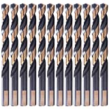 12 PCS,1/4', HSS Black and Gold Coated Twist Drill Bits, Metal Drill, Ideal for Drilling on mild Steel, Copper, Aluminum, Zinc Alloy etc. Pack in Plastic Bag