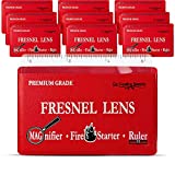 Fresnel Lens 4X Magnifier Pocket Wallet Credit Card Size • Ruler - Unbreakable Plastic for Home Office Classroom & Outdoor EDC Survival Kit Bushcraft (10 Pack Ruler/Magnifier - Red)