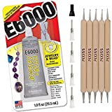 E6000 Jewelry Bead Adhesive Glue for Jewelry Making with 4 Precision Applicator Tips and Pixiss Art Dotting Stylus Pens 5 pcs Set - Rhinestone Applicator Kit