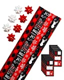 American Greetings Christmas Wrapping Paper Set with Cut Lines, Red, Black and White, Plaid, Reindeer and Snowflakes (4 Rolls, 7 Bows, 30 Gift Tags, 120 sq. ft.)