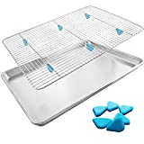 Baking Sheet with Wire Rack Set - Exclusive Silicone Feet Prevent Scratches - Bacon Rack for Oven - Aluminum Half Sheet Pans for Cooking with Stainless Steel Wire Baking Rack for Oven Cooking Rack