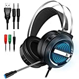 Dland Gaming Headset with Mic and Changeable LED Light for Laptop,Computer, Cellphone, PS4 and Xbox,3.5mm Wired Noise Isolations Gaming Headphones with Volume Control-Black