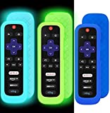 3 Pack Remote Case for Roku, Battery Cover for TCL Roku Smart TV Steaming Stick Remote, Roku TV Remote Cover Silicone Protective Controller Universal Sleeve Skin Glow in The Dark Green Sky and Blue