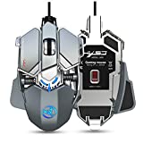HXSJ J600 Mechanical Game Mouse Full-Key 9 Customizable Macro Programming Wired Mouse Light Cool 6400DPI Adjustable (J600 Silver Grey)