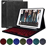 iPad 9.7 Keyboard Case for iPad 2018 (6th Gen) - iPad Pro 2017 (5th Gen) - Air 2&1-, 7 Color Backlit Keyboard Wireless Bluetooth, Shockproof TPU Back Cover Magnetic Leather