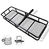 FIERYRED Folding Cargo Carrier Luggage Basket Trailer Hitch Cargo Carrier Basket with Cargo Carrier Net & Hitch Stabilizer,500 LBS Capacity, Fit 2' Receiver for SUV, Truck, Car