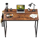 CubiCubi Study Computer Desk 40' Home Office Writing Small Desk, Modern Simple Style PC Table, Black Metal Frame, Rustic Brown