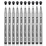 Set of 10 Black Micro-Pen Fineliner Ink Pens - Waterproof Archival ink Micro Fine Point Liner Pen, Multiliner - Sketching, Anime, Artist Illustration, Technical Drawing, Office Documents, Scrapbooking