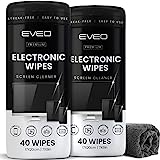 Electronic Wipes Streak-Free for Screen Cleaner & Smart Watch [2 Pack x 40] TV Screen, Smart TV, Computer Screen, Laptop, Phone, Tablet, and Electronics devices - Microfiber Cloth Included [80 Wipes]