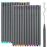 Taotree 24 Fineliner Color Pens, Fine Line Colored Sketch Writing Drawing Pens for Journaling Planner Note Taking Adult Coloring Books, Porous Fine Point Markers, School Office Teacher Art Supplies