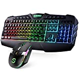 Gaming Keyboard and Mouse, Hiwings RGB Wired Gaming Mouse and Keyboard with Computer Mouse 10 Multimedia Keys Palm Rest for Windows PC Gamers (Membrane)