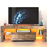 TV Stand with Led Lights for 55 Inch TVS, Modern High Gloss Gaming Entertainment Center Media Console, Open Shelves TV Table with Storage Cabinet for Bedroom, Living Room,Distressed Brown