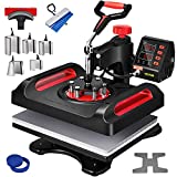 VEVOR 11 in 1 Heat Press, 12 x 15 Inch, Multifunctional Clamshell Printer, Digital Dual-Tube Heat Press Transfer Machine, Swing Away Sublimation Machine for T-Shirt Hat Cap Mug Plate Pen Shoes Black