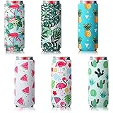 Slim Can Sleeves, Reusable Neoprene Bottle Insulator Sleeve, 12 oz Beverage Can Coolers for Energy Drink and Beer Cans, 6 Pieces (Hawaii Style)
