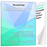 Premium Printable Vinyl Sticker Paper - 20 Sheets Glossy White Waterproof Decal Paper for Inkjet Printer Vivid Colors Self-Adhesive Labels Crafts DIY Project Standard Full Letter Size 8.5'x11'