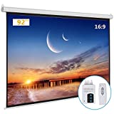 Kshioe Motorized Projector Screen with Remote Control, No Wrinkles, Without Dents, HD Screen, for Home Theater Office Classroom TV Usage (92inch 16:9)