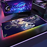 Gaming Mouse Pads Anime Angel Girl Albedo RGB Mousepad Anime Overlord XXL Gamer LED Colorful USB Laptop Keyboard Pad Anti Slip Best Choice Cs Go Anime Gaming Desk,19.7 inchX47 inch