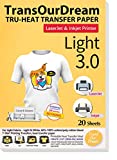 TransOurDream Iron on Heat Transfer Paper for Light T Shirts (20 Sheets 8.5x11', 3.0) Printable HTV Heat Transfer Vinyl for Inkjet & Laserjet Printer Iron On transfers for T Shirts (TRANS-L3-1-20)