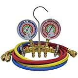 Mastercool 59161 Brass R410A, R22, R404A 2-Way Manifold Gauge Set with 3-1/8 Inch Gauges, 3-60 Inch Hoses and Standard 1/4 Inch Fittings