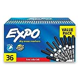 EXPO Low Odor Dry Erase Markers, Fine Tip, Black, 36 Count