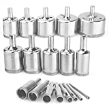 Diamond Hole Saws,18Pcs Diamond Drill Bits Hollow Core Drill Bits Set Extractor Remover Tools for Glass,Ceramics,Porcelain,Ceramic Tile 4-50mm,1/6-2inch