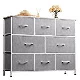 WLIVE Fabric Dresser for Kids Bedroom, Baby Dresser, Bedroom Dresser TV Stand for 32 40 43 inch TV, Wide Dresser with 8 Large Deep Drawers, Light Grey
