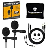 PowerDeWise Professional Grade 2 Lavalier Clip-On Microphones Set for Dual Interview - Double Lav Lapel Microphone - Use for iPhone Phone Camera - Blogging Video Recording Noise Cancelling 3.5mm Mic