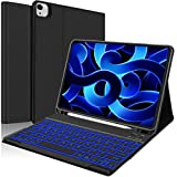 KVAGO iPad Air (5th, 4th gen - 2022, 2020) Keyboard Case, iPad Air 5th Generation Case with Keyboard, 7 Colors Backlit, Detachable, Wireless Keyboard, Slim Folio Cover 10.9“ with Pencil Holder, Black