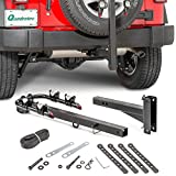 Quadratec 2-Bike Folding Bike Rack for 2' Receiver Hitch - Specially Designed to Fit Jeep Wranglers - Tilt Back Feature for Easy Access to Tailgate and Liftgate - Heavy Duty Welded Steel Bicycle Rack