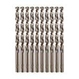 AMOOLO 1/4' Cobalt Drill Bits(10Pcs), M35 High Speed Steel Jobber Length Twist Drill Bit Set for Hardened Metal, Stainless Steel, Cast Iron, Plastic and Wood