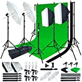 LINCO Lincostore Photo Video Studio Light Kit AM169 - Including 3 Color Backdrops (Black/White/Green) Background Screen