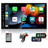 Double Din Car Stereo Compatible with Apple Carplay&Android Auto, 7inch Full HD Capacitive Touchscreen Car Stereo Double Din Radio with Bluetooth, Backup Camera, Mirror Link, FM Radio/SWC/USB/AUX/TF