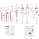 EXTCCT Fashion Drawing Template Ruler Set, Woman Sewing Humanoid Patterns Design, Clothing Measuring French Curve Rulers A4 Pattern Paper Draft Drawings
