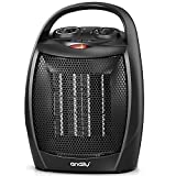 andily Compact Portable Ceramic Space Heater with Adjustable Comfort control Thermostat, 3 settings, Easy grip handle, Great for use in Home, Dorm, Office Desktop, and Kitchen, ETL for Safe (Black)