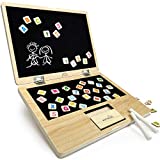 Portable Magnet Board for Toddlers, Magnetic Chalkboard for Kids with ABC Letters & Numbers. Alphabet Magnets for Learning and Drawing. Tabletop Art & Chalk Board Easel.Childrens Wood Toys for Toddler