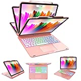 Touch IPAD Pro12.9 Case with Keyboard 6th 2022 & 5th 2021 Gen, Magic 360°Rotatable & Swivel Keyboard with Trackpad, 7 Backlit Color with Pencil Holder for iPad Pro12.9 4th 2020 & 3rd 2018 Rose Gold