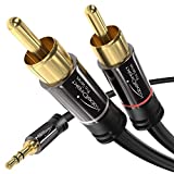 KabelDirekt – 10ft long – Aux/3.5mm to RCA/phono male adapter cable, 2× RCA/phono plugs (Y splitter audio cable, connects smartphones/notebooks and other equipment to Hi-Fi systems/speakers, black)