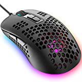 Lightweight Gaming Mouse Wired,USB Optical Computer Mice with RGB Backlit,4 Adjustable DPI Up to 2400,Ergonomic Gamer Laptop PC Mouse with Honeycomb Shell for Windows 7/8/10/XP Vista Linux -Black