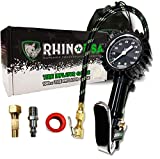 Rhino USA Tire Inflator with Pressure Gauge (0-100 PSI) - ANSI B40.1 Accurate, Large 2' Easy Read Glow Dial, Premium Braided Hose, Solid Brass Hardware, Best for Any Car, Truck, Motorcycle, RV…