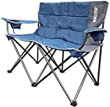 NORSEEVA Heavy Duty Loveseat Double Camping Chair - Two Person Outdoor Folding Chairs with Bottle Opener for Camping, Beach, Adults, and Kids. Padded Wide Camp Couch (Ocean Blue and Charcoal)