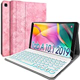 Backlit Keyboard Case for Samsung Galaxy Tab A 10.1' 2019, Wineecy 7 Colors Backlight Magnetically Detachable Wireless Keyboard & PU Folio Stand Cover Case for SM-T510, SM-T515, SM-T517 Tablet (Pink)