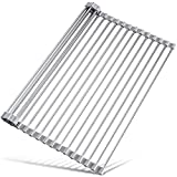 17.7' x 15.5' Large Dish Drying Rack, Attom Tech Home Roll Up Dish Racks Multipurpose Foldable Stainless Steel Over Sink Kitchen Drainer Rack for Cups Fruits Vegetables
